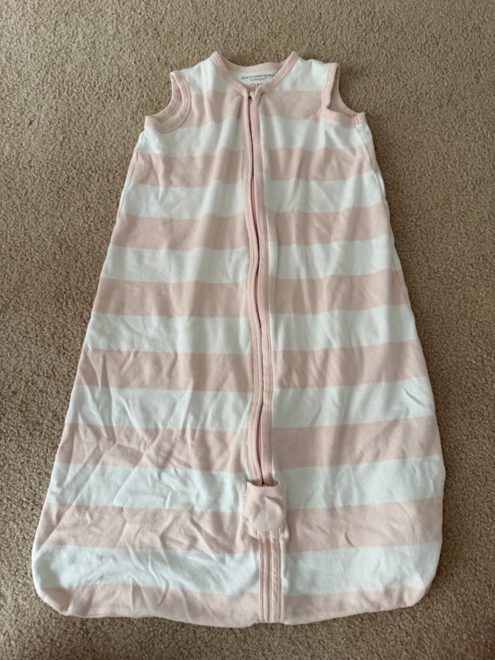 Burt's Bees Baby Pink and White Striped Sleeveless Sleep Sack
